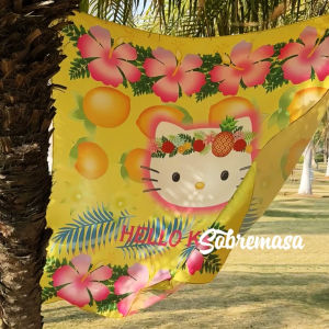 Blue Kitty Cat Headscarf Womens Millennium Spice Girl Y2K Vacation Style Multifunctional Silk Square Scarf Tube Top Accessory