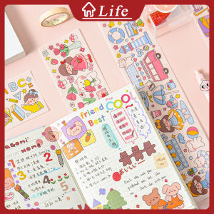 Small Fresh Strip and Paper Tape Korean Cartoon Ins Style DIY Basic Material Sticker Stationery Cute Student Girls Hand Account Stickers DIY Decorative