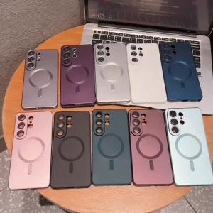 For MagSafe Solid Color Matte Plating Soft TPU Shockproof Phone Case For Samsung S26 Ultra S22 S23 S24 S25 Ultra Plus FE Cover