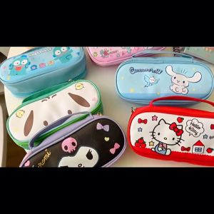 22CM LONG Sanrio Kuromi Hello Kitty Melody large PU Double -Sided Folding Cosmetic Stationery Pencil BOX Case with Handle