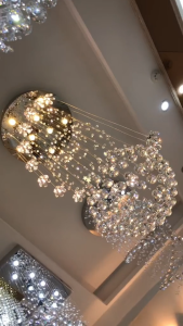 【Free Gift】Long Crystal Chandelier Luxury Crystal Chandelier Light Villa Stair Rotating Apartment Modern High Ceiling Light Drop lamp