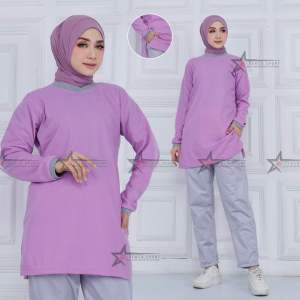 Baju Olahraga Senam Wanita Tunik Muslimah Bahan Lakos / Setelan Olahraga Senam Muslimah