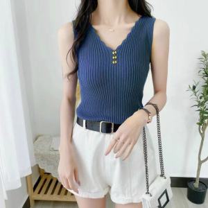 Ice Silk Sleeveless Knitted Vest Women Summer Outerwear Loose Short V-Neck Base Shirt Top Korean Style Commute Friendly Pure Color