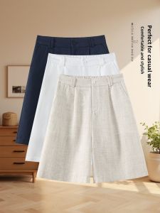 MEITESIJIAONU | Bamboo Natural Flax Casual Shorts for Summer Loose Waist A-Line Wide Leg