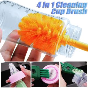 4 In 1 Cleaning Cup Brush Long Handle Detachable Multifunction Scrubber Suction Wall Glass Milk Bottles Cleaner Kitchen Supplies