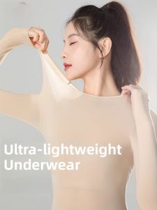 miiow | Ultra-Thin Warm Underwear Set For Women Cat Person 37 Degree Base Layer Seamless Invisible Bottom Shirt Long Sleeve Round Neck