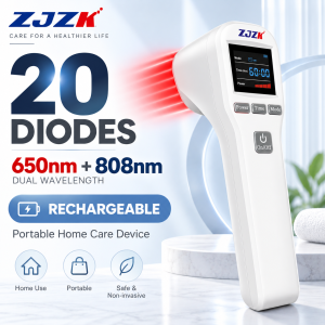 ZJZK 880mW Cold Laser Therapy 650nm 808nm Handheld LLLT Red Light Infrared Therapy Device 20 Diodes for Back Knee Shoulder Muscle Joint Pain Relief Human Pet Home Use