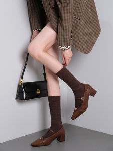 Weekend Picnic | Autumn and Winter Lazy Style Deep Coffee Heattech Wool Stripes Knitting White but Pile Style Tube Socks