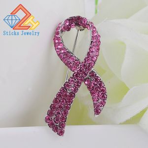 Pink Ribbon Brooches For Women Gift Wholesale AIDS Activities Cubic Zirconia Pin Hot Fashion Jewelry