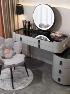 (Liên hệ shop đặt hàng) Bàn trang điểm nhập khẩu BP-11 kèm ghế gương LED có sạc không dây cổng USB và loa bluetooth