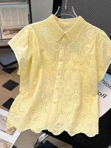 Áo Blouse Nữ Cổ Peter Pan Kiểu Pháp Thêu Hoa Đục Lỗ Công Phu