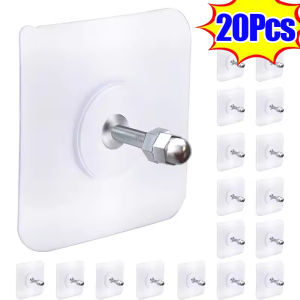 20ชิ้น ตะขอแบบใสมีกาวในตัว / ตะขอตะปูกาวติดแน่น / ตะขอติดผนังแบบไร้รอยต่อสำหรับโปสเตอร์ / ที่ยึดสกรูสำหรับห้องครัวและห้องน้ำ