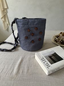 Creative Bucket Bag Han Linen Crossbody Bag Star Button Bucket Shoulder Strap Rope Woven Bag Summer Original Denim Color