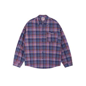 F426 Store Trendy Plaid Shirt for Couples Loose Fit All-Match Destroyed Pattern Commuter Wear Long Sleeve Cotton 100%