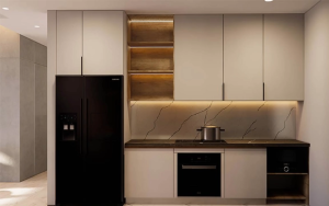 Tủ bếp Hồng Anh cánh acrylic mang lại không gian bếp gọn gàng hiện đại và dễ sử dụng cho sinh hoạt