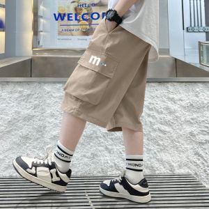 กางเกงขาสั้นเด็กชายฤดูร้อน ทรงหลวม ลำลอง สปอร์ต กางเกงขายาวห้าส่วน กางเกงขายาวแบบสวมหัว ผ้าฝ้ายผสม
