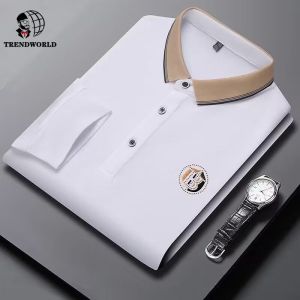 Polo Long Sleeved Lapel Casual Business Embroidery 2024 Mens T-shirt New Loose Fitting Mens Top