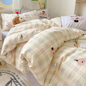 Washed Cloud Cotton Bed Four-Piece Ins Style Non-100% Pure Cotton Ice Silk Bed Sheets Quilt Cover Student Dormitory Three-Piece Set 4