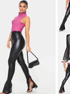 กางเกงลำลองผู้หญิงทรงสลิมฟิต หนังเทียม ยืดหยุ่น สูง เอวสูง กางเกงขายาว ฤดูใบไม้ร่วง 2024 กางเกงขายาวผู้หญิงแบบสวมสบาย