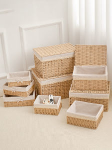 Large Capacity Wicker Storage Box Desktop Organizer Basket Toy Snack Cosmetic Living Room Entrance Handcrafted Rectangular Bin
