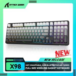 X98 Attack Shark Gaming Keyboard Wireless with Numeric Keypad102Keys Hot-Swap RGB PBT Keycaps4000mAh BatterySupport PC/Laptop