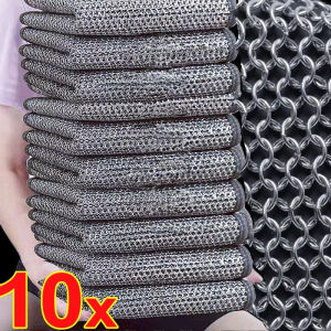 🔥 Ready Stock🔥 20cm Steel Wire Cleaning Cloth Double -layer Non -stick Oil Iron Dishrag Kitchen Pan Pot Dishes Cloths Rag Napery Dishcloth Rags