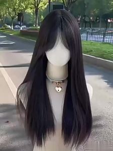 BESTUNG | Invisible Natural Hair Volumizer Extension Womens Long Straight Black Wig