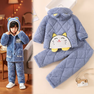 Thickened Flannel Sleepwear Home Clothes for Boys And Girls Winter Home Clothes Soft Polyester Fiber Long Sleeve Long Pants