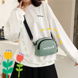 Casual Canvas Crossbody Bag Womens Student Version Korean Style Print Zipper Closure Single Shoulder Bag Artistic Trend