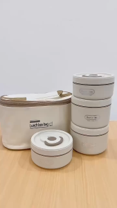 Hộp Cơm Giữ Nhiệt Văn Phòng Lunch Box 4 Tầng Kèm Túi Cao Cấp kèm túi + thìa đũa