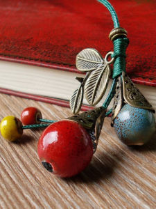 Retro Long Ceramic Necklace Womens Fashion Jewelry Colorful Ethnic Style Sweater Chain  out Design  out Design