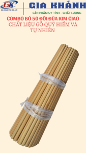 đũa đũa ăn cơm đũa gỗ Gia Khánh-combo 50 đôi đũa gỗ Kim Giao tự nhiên tặng kèm5 Dụng CụNhà Bếp Gỗ
