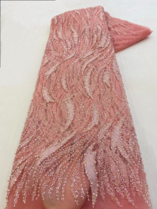 2026 France High-End Luxury Elegant Yellow Handmade Beaded Lace Fabric Nigerian With Sequins Mesh Lace Fabric For Wedding Dress