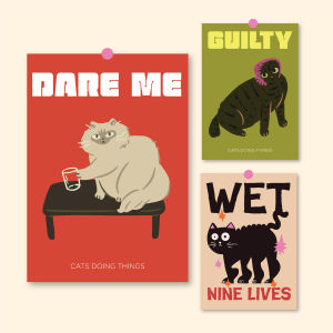 Cat Misbehaving Illustration Poster Coffee Dessert Shop Bedroom Wall Decor Art No Frame Soft Decoration Photography Background