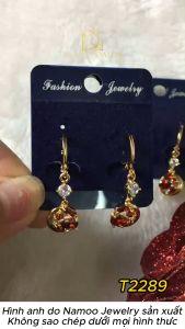 Khuyên Tai Nữ T2289 Mạ Vàng Mặt Tròn Đính Đá Đỏ Trang Sức Thời Trang Cho Nàng