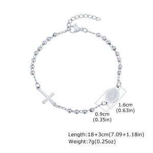 Vnox | Vnox Trendy Beads Chain Bracelet For Women Stainless Steel Cross Hand Virgin Mary Faith Jewelry Charm Bracelets Gifts To Girls