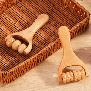 Calistouk Wooden Body Roller Massager Therapy Massage Tool Foot Face Shoulder Neck Hand Push Roller Massager Body Soothing Massage Tool Double Gear