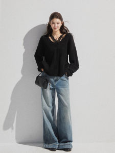 THROUS | Quần Jeans Trực Tiếp Thoáng Mùa Thu Phong Cách Hàn Quốc Màu Xanh Nhạt Retro