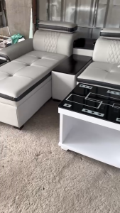 Sofa Góc L Bọc Da Hàn Quốc Cao Cấp Tay Gỗ sồi 3M2X1M7- CHƯA BÀN