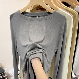 Long Sleeve T-Shirt Loose Fit Simple Color Round Neck Base Shirt