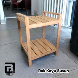 Rak Rice Cooker Rak Dispenser Rak Kayu Susun 2 Rak Susun Serbaguna Kayu 2 Tingkat