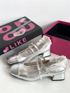 Silver round Head French Vintage Thick Heel Mary Janes Womens Shoes Spring Fashionable All-Match Flat Heel Single Shoes