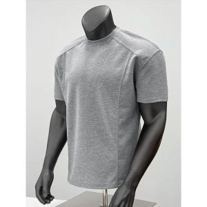 Summer American Style Heavyweight Space Cotton Short Sleeve Mens Fitness T-Shirt Boxy Small Collar Half Sleeve Anti-Wrinkle Resistant