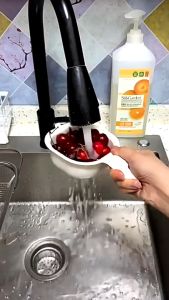 ตระกร้าล้างผักชั้นถ้วยล้างผักและผลไม้ตะกร้าระการ์ตูนกระ ที่ล้างผัก ตะกร้า สองชั้นพร้อมหูหิ้วพลา ตะกร้าล้างผัก มีรูระบายน