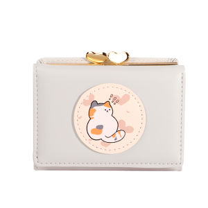 Short-sleeved ladys wallet - Korean version made of PU cute cartoon cat design three-fold coin pocket multi-functional fold