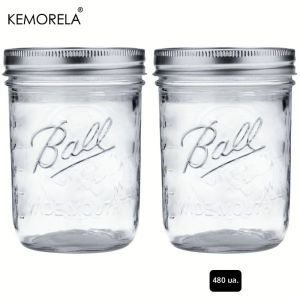 KEMORELA 2/4PCS กว้างปากแก้ว Mason Jars พร้อมฝาปิด-470ML สําหรับ Canning Pickling Juice Jam Jelly เครื่องล้างจานแบบใช้ซ้ําได้ปลอดภัย