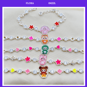 FLORA 0422L - Lắc tay bạc ta hình bé 3 Baby Three Animal Party dành cho bé gái