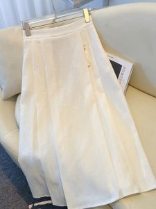 New Chinese Style Embroidered Pleated Midi Skirt High Waist Slimming National Fashion Womens 2024 New plus Size A-Line Skirt