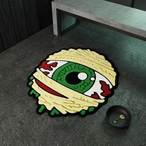 VIKAMA Mummy Evil Eye Irregular Area Rug Horror Gothic Style Non‑Slip Floor Mat for Bedroom Living Room Halloween Home Decor