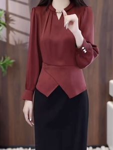 Elegant Simple Embroidered Dress Elegant Personality Faux Two-Piece Dress Belly Concealing Slimming Skirt Long Sleeve Autumn New